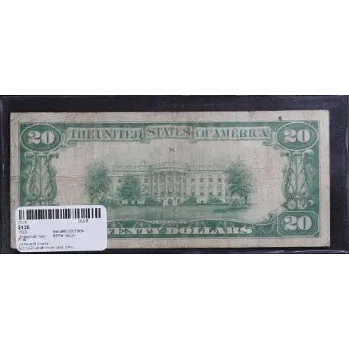 $20 1929 small brown seal. Small National Bank Notes 1802-1