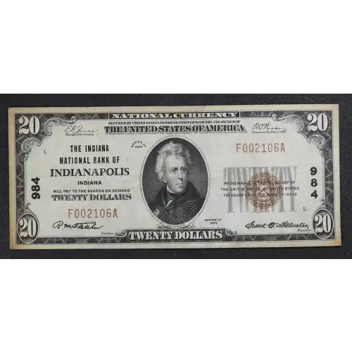 $20 1929 small brown seal. Small National Bank Notes 1802-1 (3)