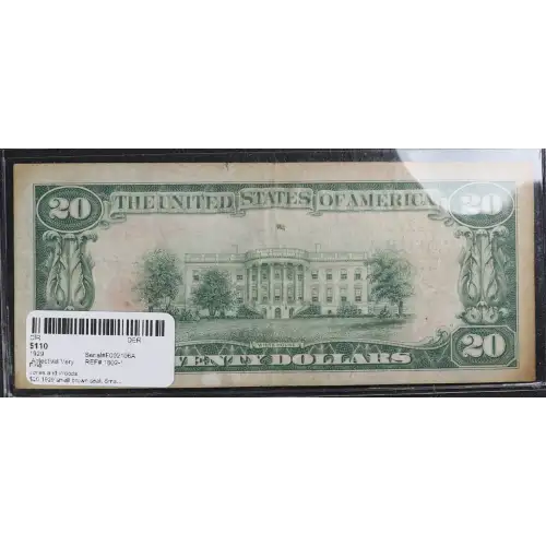 $20 1929 small brown seal. Small National Bank Notes 1802-1