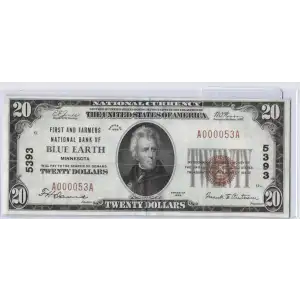 $20 1929 small brown seal. Small National Bank Notes 1802-1 (2)