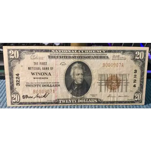 $20 1929 small brown seal. Small National Bank Notes 1802-1