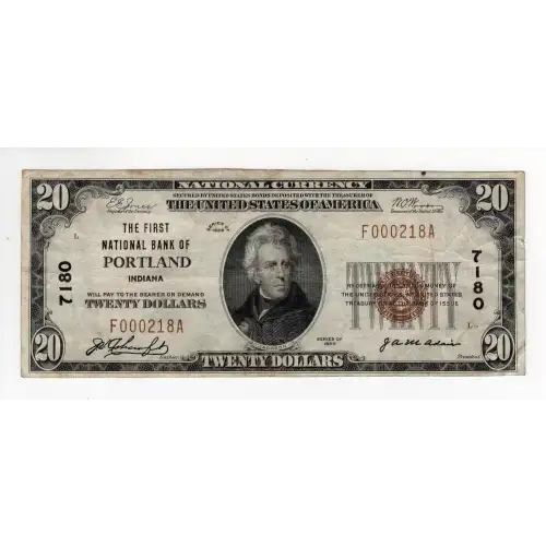 $20 1929 small brown seal. Small National Bank Notes 1802-1