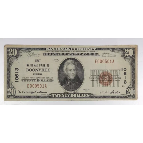 $20 1929 small brown seal. Small National Bank Notes 1802-1