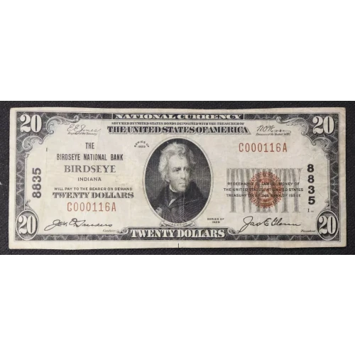 $20 1929 small brown seal. Small National Bank Notes 1802-1 (2)