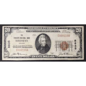 $20 1929 small brown seal. Small National Bank Notes 1802-1 (2)