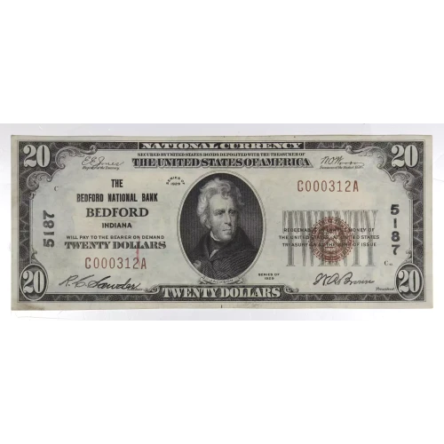 $20 1929 small brown seal. Small National Bank Notes 1802-1