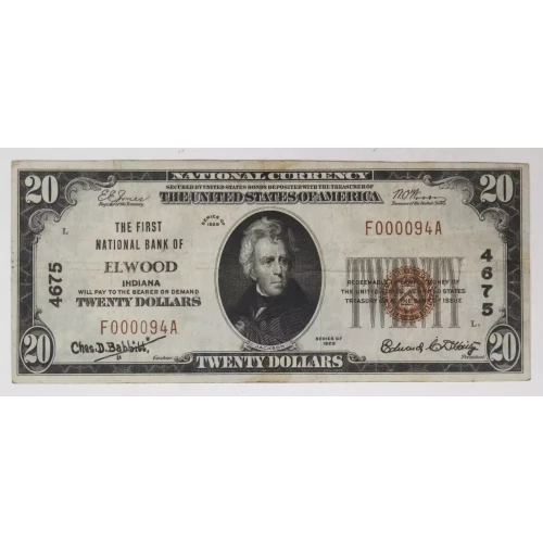 $20 1929 small brown seal. Small National Bank Notes 1802-1