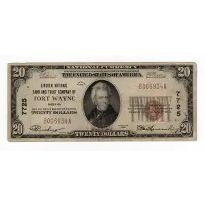 $20 1929 small brown seal. Small National Bank Notes 1802-1