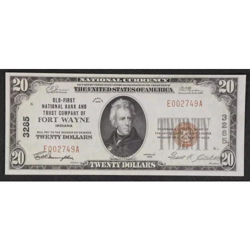 $20 1929 small brown seal. Small National Bank Notes 1802-1