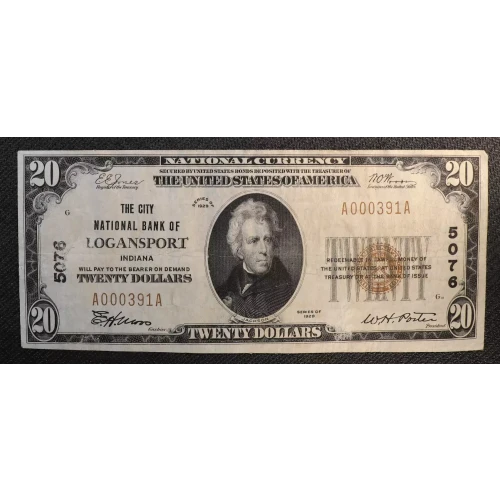 $20 1929 small brown seal. Small National Bank Notes 1802-1