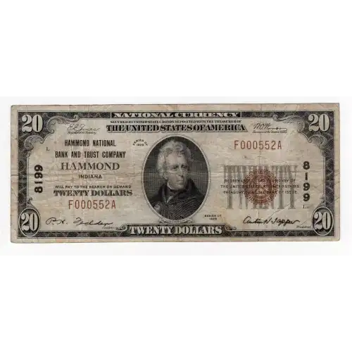 $20 1929 small brown seal. Small National Bank Notes 1802-1