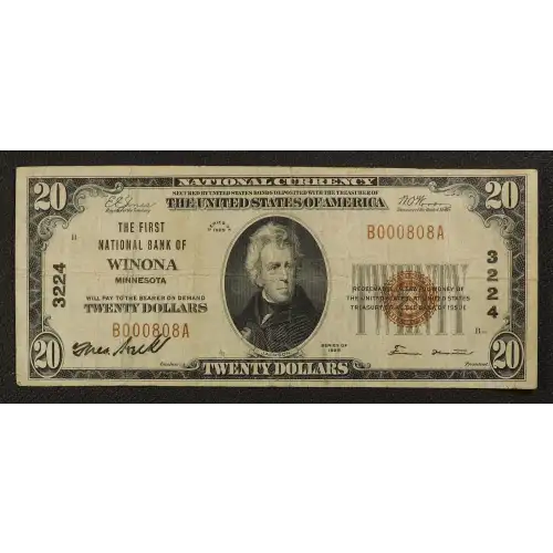 $20 1929 small brown seal. Small National Bank Notes 1802-1 (3)