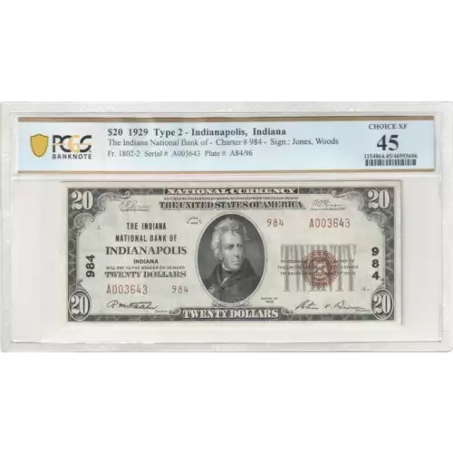 $20 1929 small brown seal. Small National Bank Notes 1802-2 (2)