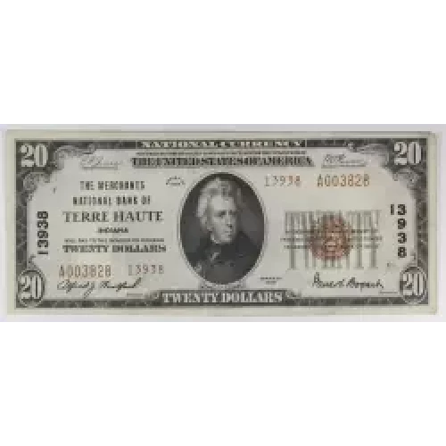 $20 1929 small brown seal. Small National Bank Notes 1802-2