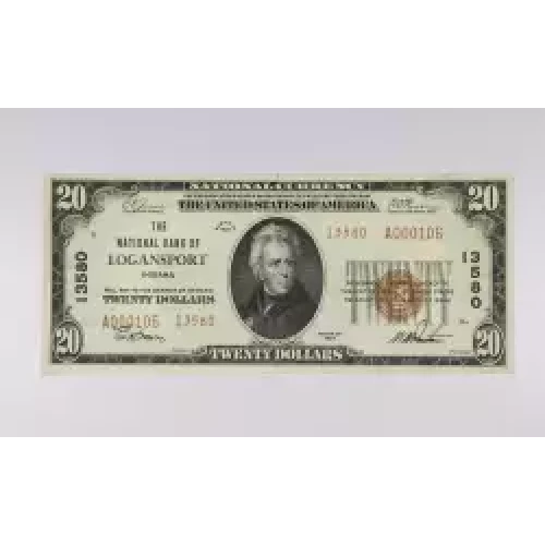 $20 1929 small brown seal. Small National Bank Notes 1802-2