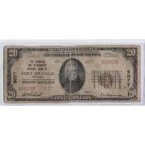 $20 1929 small brown seal. Small National Bank Notes 1802-2