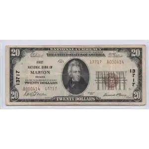 $20 1929 small brown seal. Small National Bank Notes 1802-2 (2)