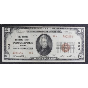 $20 1929 small brown seal. Small National Bank Notes 1802-2