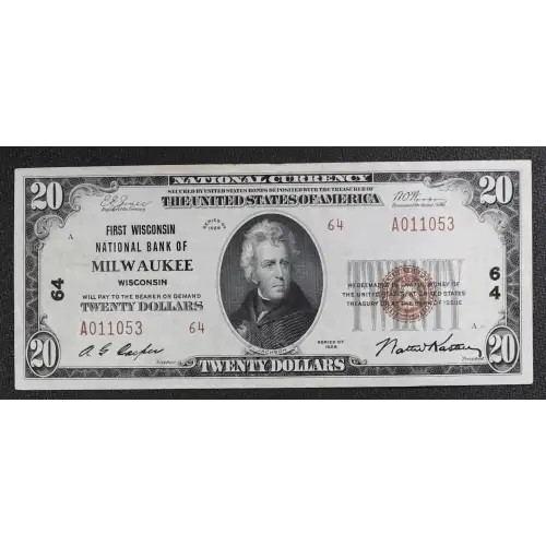 $20 1929 small brown seal. Small National Bank Notes 1802-2 (3)