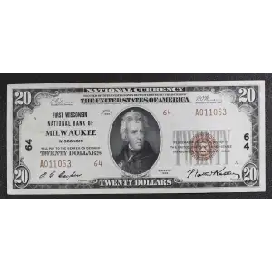 $20 1929 small brown seal. Small National Bank Notes 1802-2 (3)