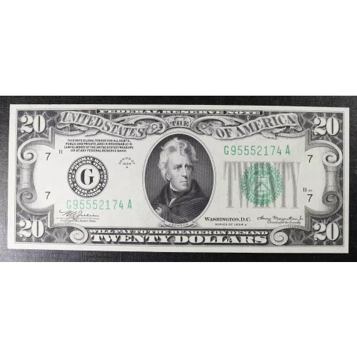 $20 1934-A. blue-Green seal. Small Size $20 Federal Reserve Notes 2055-G (2)