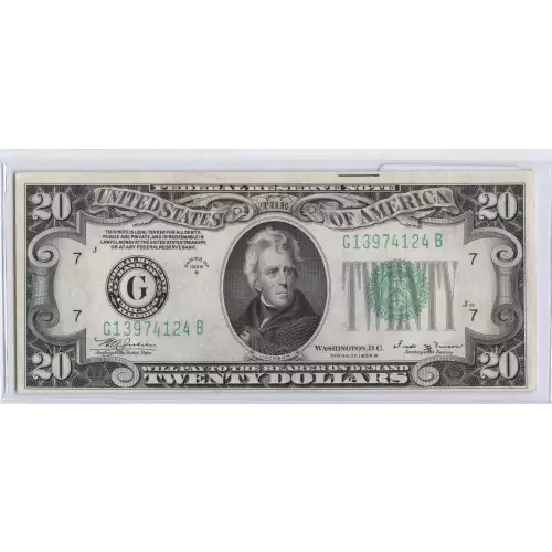$20 1934-B. blue-Green seal. Small Size $20 Federal Reserve Notes 2056-G