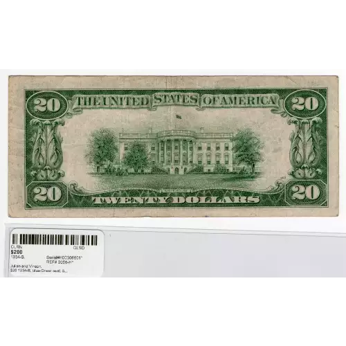 $20 1934-B. blue-Green seal. Small Size $20 Federal Reserve Notes 2056-H* (2)