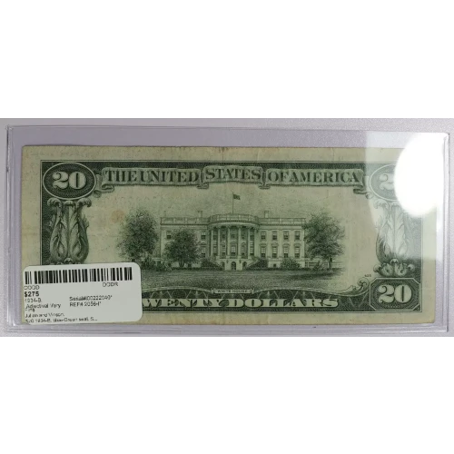 $20 1934-B. blue-Green seal. Small Size $20 Federal Reserve Notes 2056-I* (3)