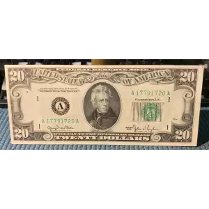 $20 1950 blue-Green seal. Small Size $20 Federal Reserve Notes 2059-A