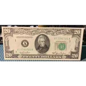 $20 1950 blue-Green seal. Small Size $20 Federal Reserve Notes 2059-A (2)