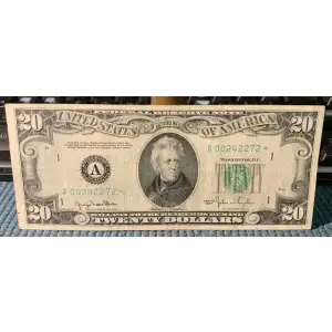$20 1950 blue-Green seal. Small Size $20 Federal Reserve Notes 2059-A* (2)