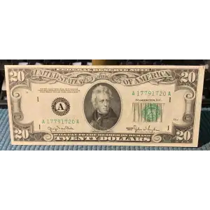 $20 1950 blue-Green seal. Small Size $20 Federal Reserve Notes 2059-A