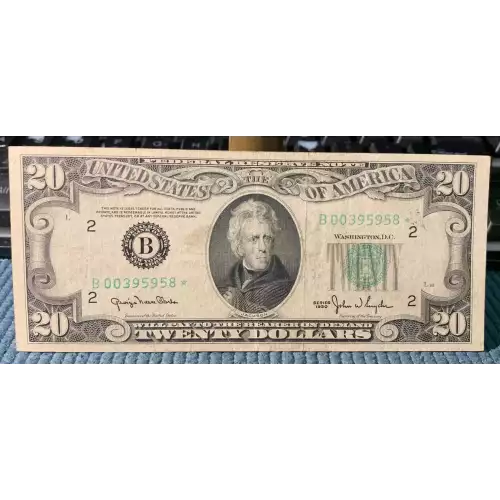 $20 1950 blue-Green seal. Small Size $20 Federal Reserve Notes 2059-B* (2)