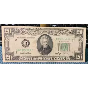 $20 1950 blue-Green seal. Small Size $20 Federal Reserve Notes 2059-B* (2)