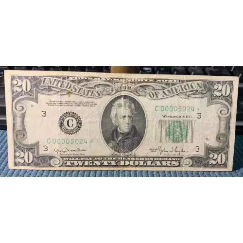 $20 1950 blue-Green seal. Small Size $20 Federal Reserve Notes 2059-C* (2)