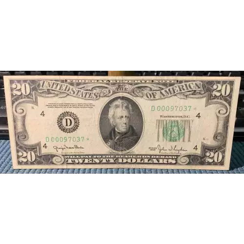$20 1950 blue-Green seal. Small Size $20 Federal Reserve Notes 2059-D* (2)