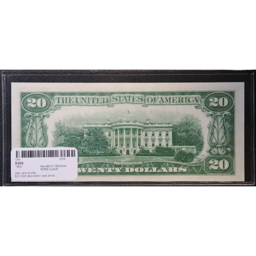 $20 1950 blue-Green seal. Small Size $20 Federal Reserve Notes 2059-D (3)