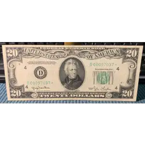 $20 1950 blue-Green seal. Small Size $20 Federal Reserve Notes 2059-D* (2)