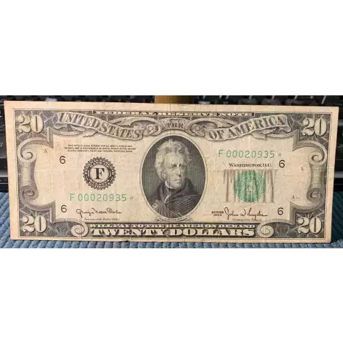 $20 1950 blue-Green seal. Small Size $20 Federal Reserve Notes 2059-F* (2)