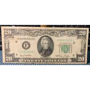 $20 1950 blue-Green seal. Small Size $20 Federal Reserve Notes 2059-F* (2)