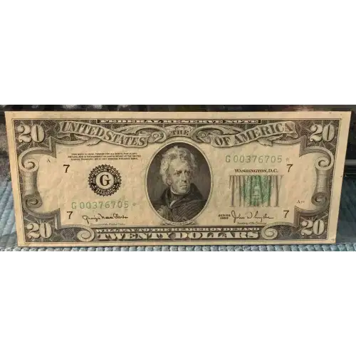 $20 1950 blue-Green seal. Small Size $20 Federal Reserve Notes 2059-G* (2)