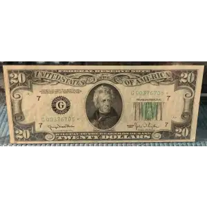 $20 1950 blue-Green seal. Small Size $20 Federal Reserve Notes 2059-G* (2)
