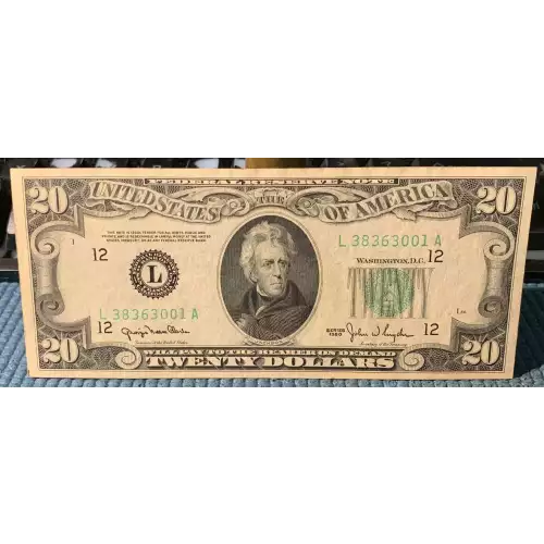 $20 1950 blue-Green seal. Small Size $20 Federal Reserve Notes 2059-L