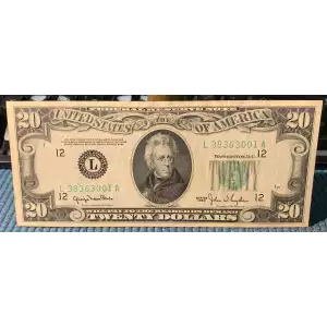 $20 1950 blue-Green seal. Small Size $20 Federal Reserve Notes 2059-L