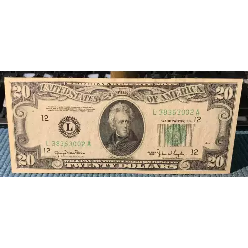 $20 1950 blue-Green seal. Small Size $20 Federal Reserve Notes 2059-L (3)