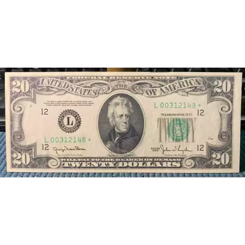 $20 1950 blue-Green seal. Small Size $20 Federal Reserve Notes 2059-L*