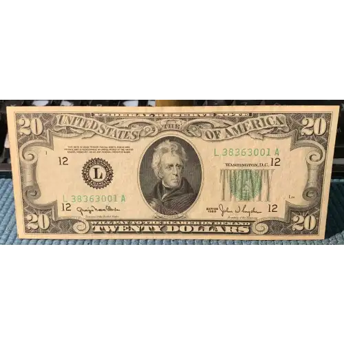 $20 1950 blue-Green seal. Small Size $20 Federal Reserve Notes 2059-L