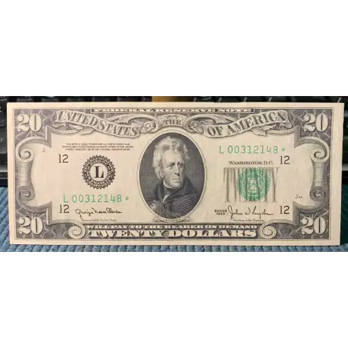 $20 1950 blue-Green seal. Small Size $20 Federal Reserve Notes 2059-L*