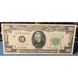 $20 1950 blue-Green seal. Small Size $20 Federal Reserve Notes 2059-L (2)