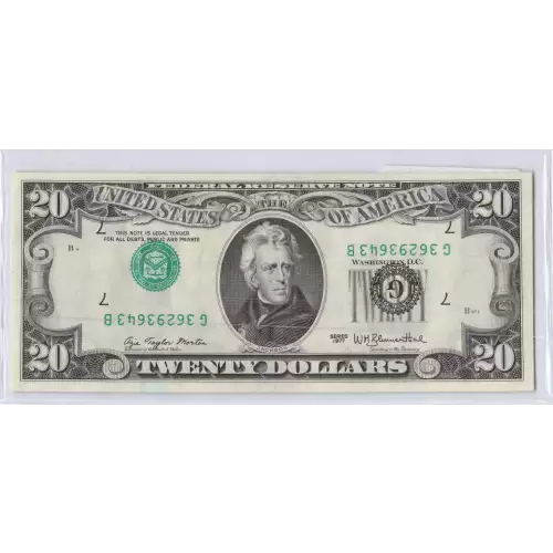 $20 1977 blue-Green seal. Small Size $20 Federal Reserve Notes 2072-G (2)